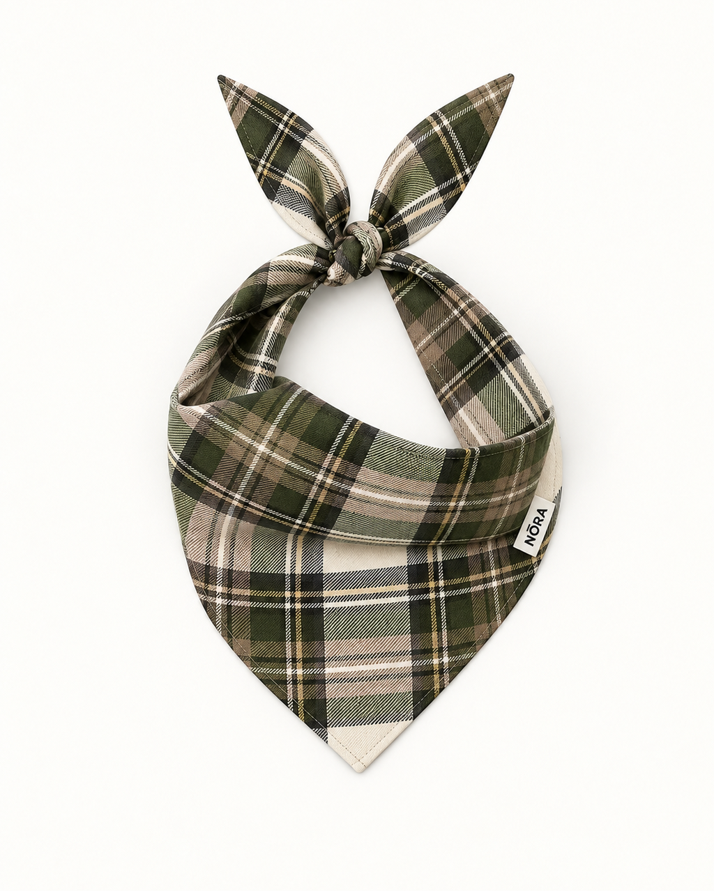 NŌRA Bandit Plaid dog bandana in Earth Green
