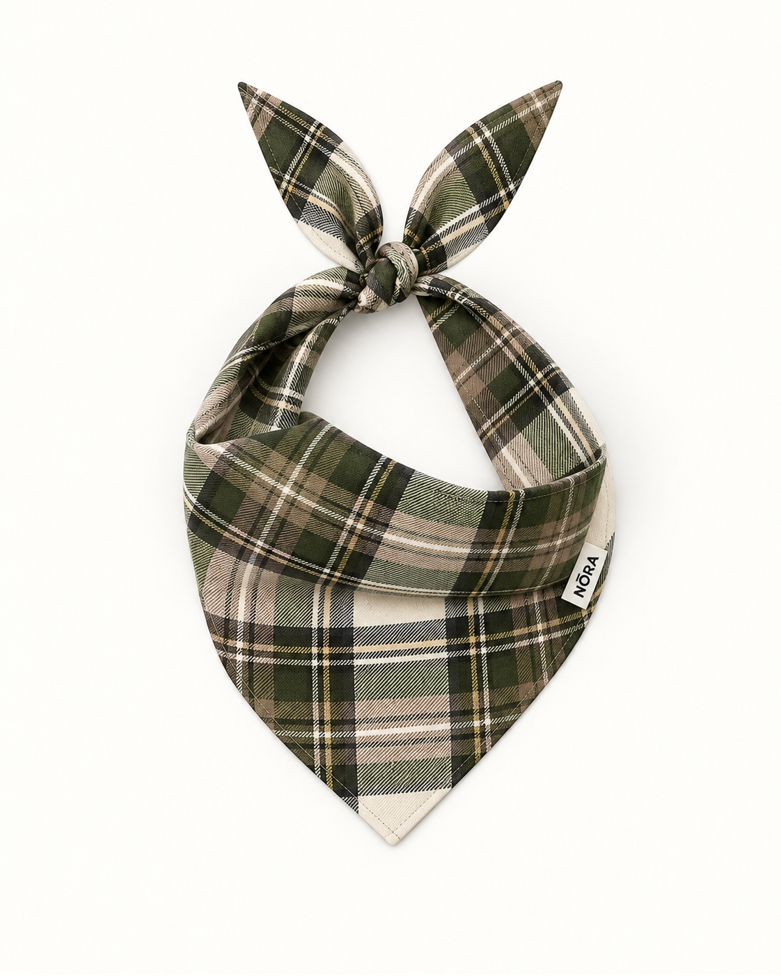NŌRA Bandit Plaid dog bandana in Earth Green
